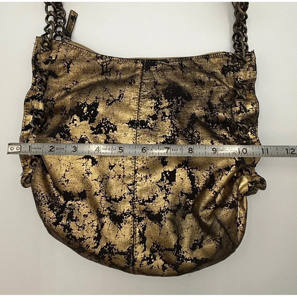 SR Squared Sondra Roberts Gold Metallic Distressed Hobo Bag Shoulder Chain Strap